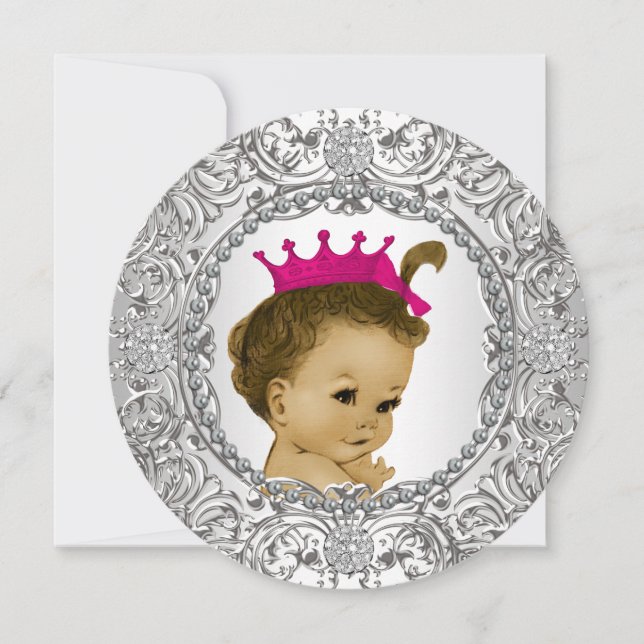 Fancy Pink and Silver Baby Girl Shower Invitation (Front)