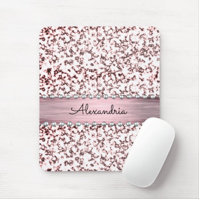 Fancy Pink Blush Marble Glitter Personalised Mouse Mat (With Mouse)