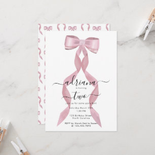 Fancy Pink Bow Girly Kids Birthday Invitation
