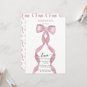 Fancy Pink Bow Girly Kids Birthday Invitation