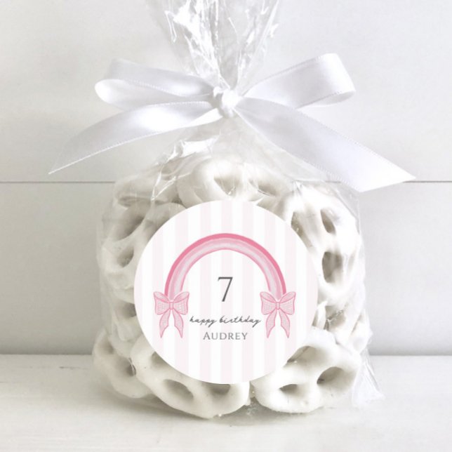 Fancy Pink Bow Rainbow Coquette Birthday Classic Round Sticker (Creator Uploaded)