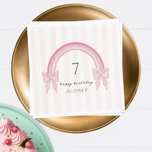 Fancy Pink Bow Rainbow Coquette Birthday Napkin