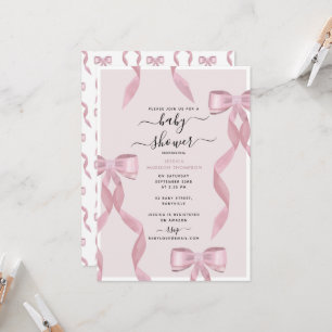 Fancy Pink Bow Theme Girly Baby Shower Invitation