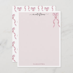 Fancy Pink Bow Theme Girly Personalised Stationery Card