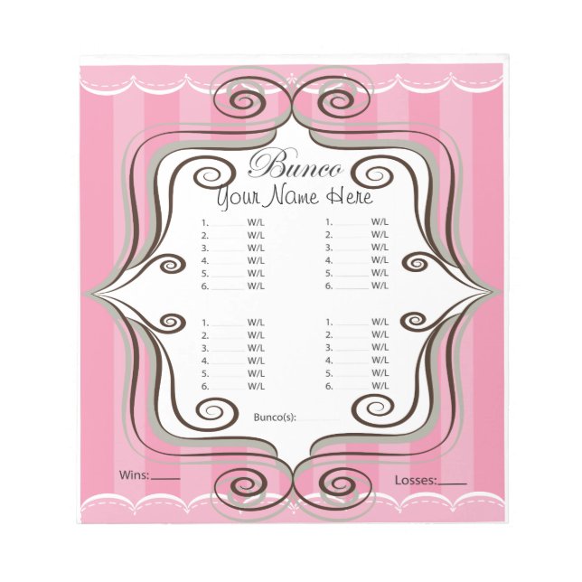 Fancy Pink Bunco Sheet Notepad (Front)