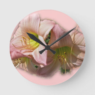 Fancy Pink Daylilies Round Clock