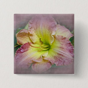 Fancy Pink Daylily Blossom 15 Cm Square Badge
