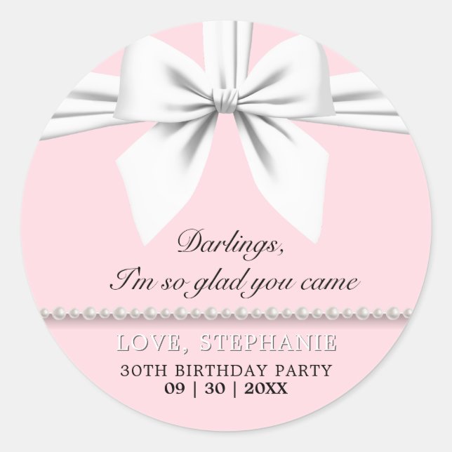 Fancy Pink Elegant Tiffany Birthday Thank You Classic Round Sticker (Front)