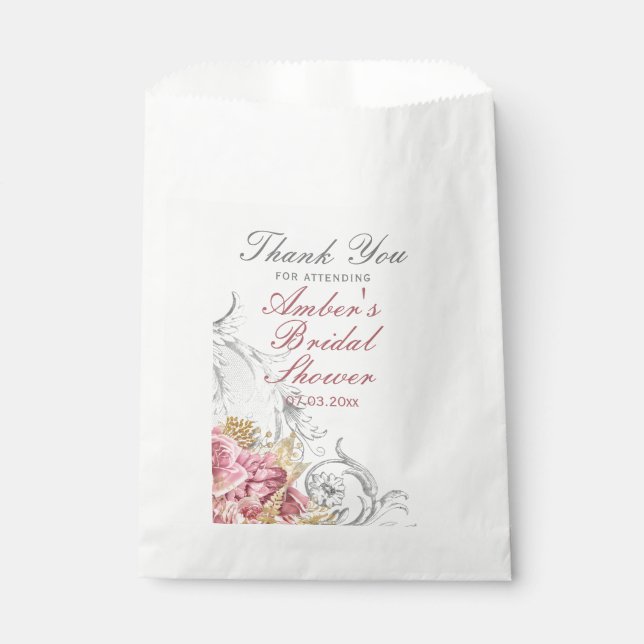 Fancy Pink Floral Bridal Shower Favour Bags (Front)