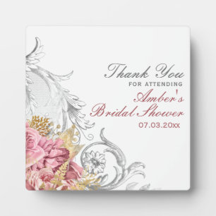 Fancy Pink Floral Bridal Shower Plaque