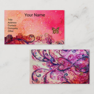 FANCY PINK FLOURISHES HEART,BUTTERFLY IN SPARKLES BUSINESS CARD