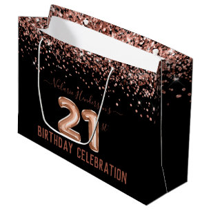 Fancy Pink Glitter 21st Birthday Large Gift Bag