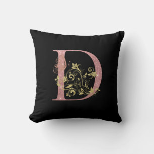 Fancy Pink Glitter Letter D  Cushion