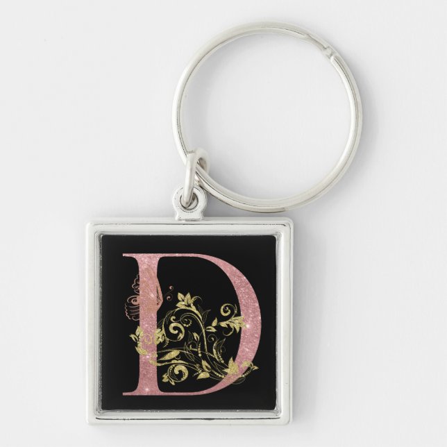 Fancy Pink Glitter Letter D  Key Ring (Front)