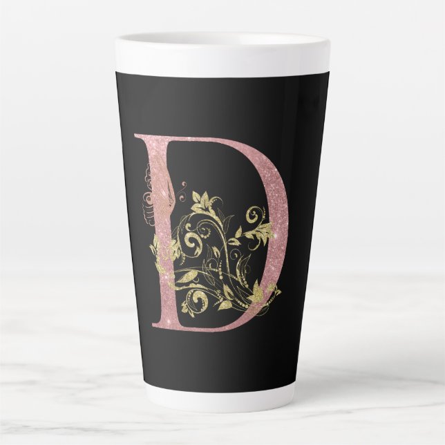 Fancy Pink Glitter Letter D  Latte Mug (Front)