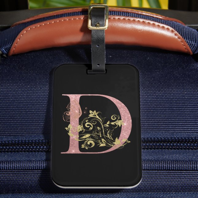 Fancy Pink Glitter Letter D  Luggage Tag (Front Insitu 2)