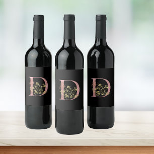Fancy Pink Glitter Letter D Wine Label