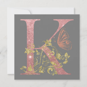 Fancy Pink Glitter Letter K Card