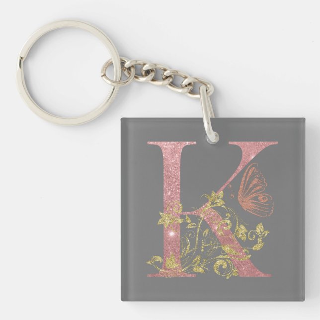 Fancy Pink Glitter Letter K   Key Ring (Front)