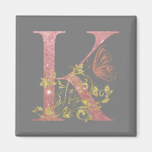 Fancy Pink Glitter Letter K   Magnet