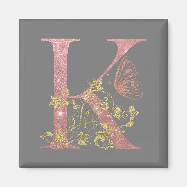 Fancy Pink Glitter Letter K   Magnet (Front)