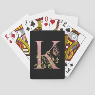 Fancy Pink Glitter Letter K   Playing Cards