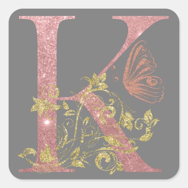 Fancy Pink Glitter Letter K  Square Sticker (Front)