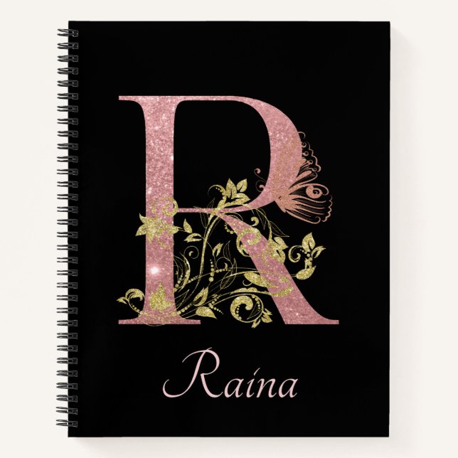 Fancy Pink Glitter Letter R  Bullet Journal (Front)