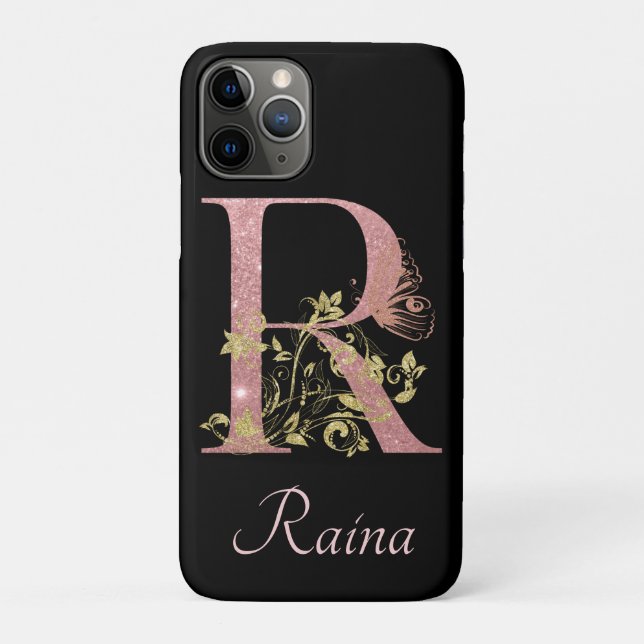Fancy Pink Glitter Letter R Personalised Case-Mate iPhone Case (Back)