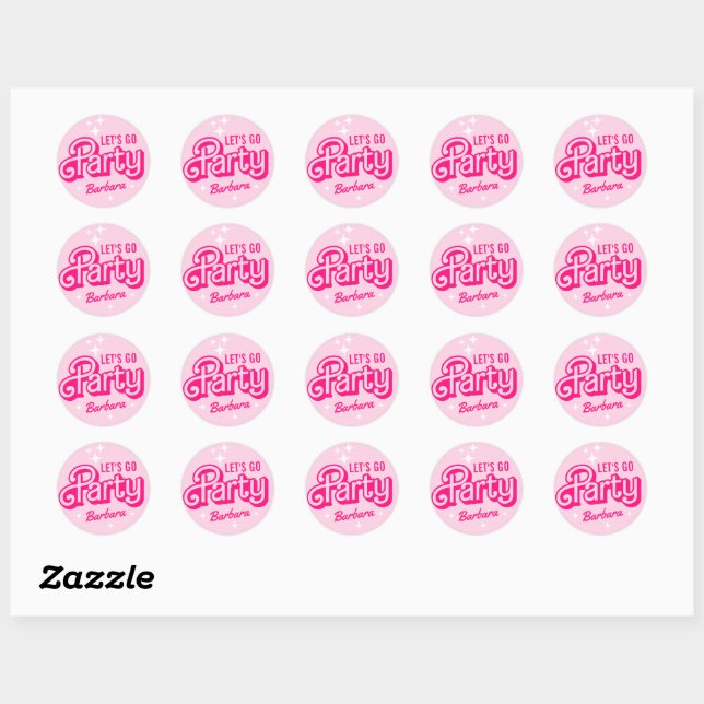 Fancy Pink Glitter Party Custom Name Classic Round Sticker (Sheet)