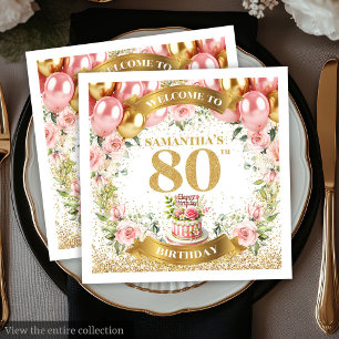 Fancy Pink Gold 80th Birthday Celebration Napkins