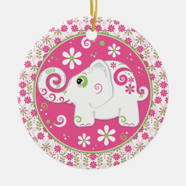 Fancy Pink Green Elephant and Floral Ornament (Front)