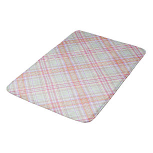 Fancy Pink 'n Green Geometric Plaid Bath Mat