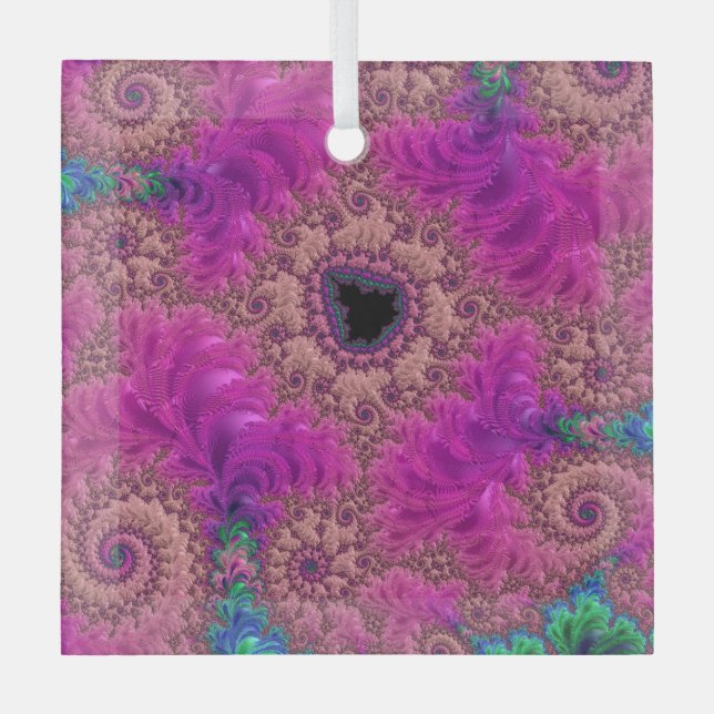 Fancy Pink Ostrich Feathers Fractal Abstract Art Glass Tree Decoration (Front)