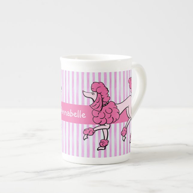 Fancy Pink Poodles Personalise Bone China Mug (Front Right)