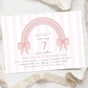 Fancy Pink Rainbow Bow Girls Birthday Party Invitation