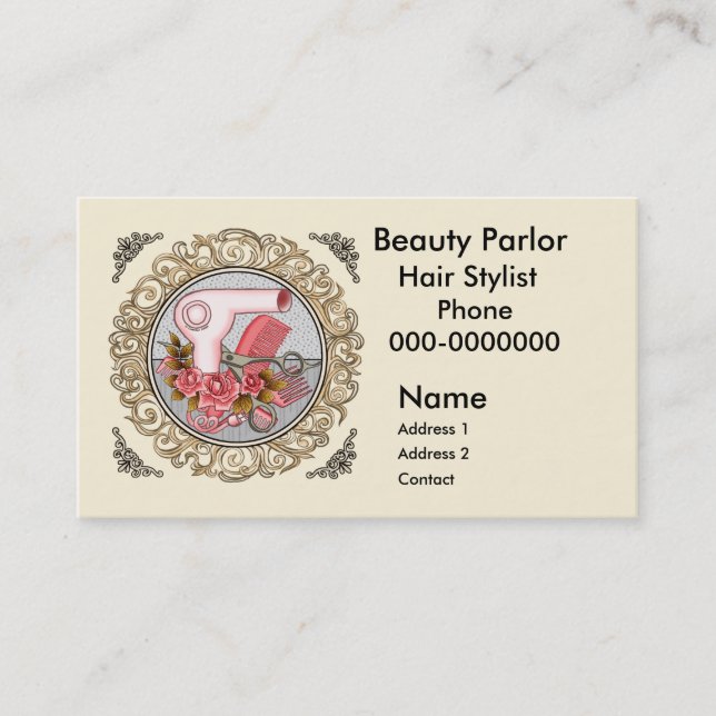 Fancy Pink Roses Beautician Appointment Card (Front)