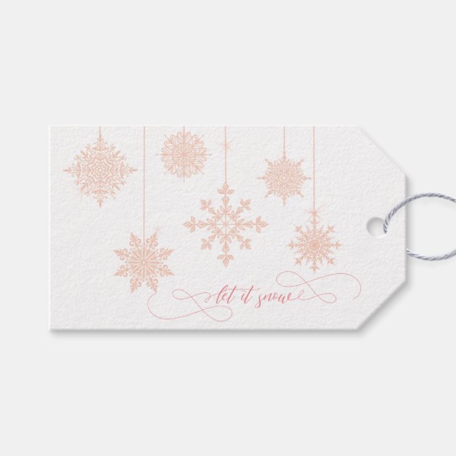 Fancy Pink Snowflakes Holiday Gift Tag (Front (Horizontal))
