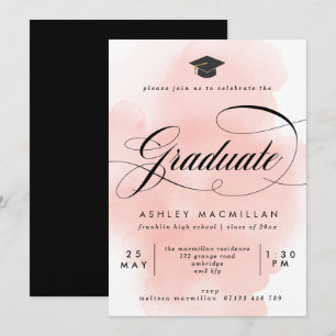 Fancy Pink Watercolor Wash Graduation Party Invitation