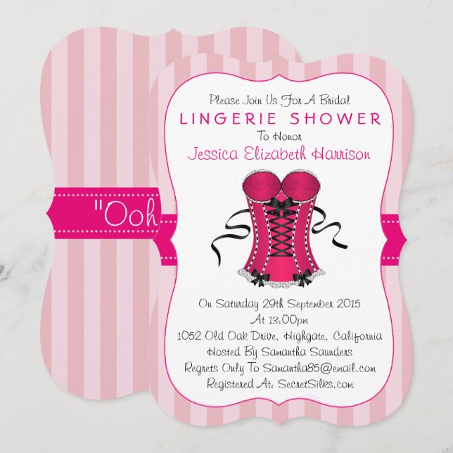 Fancy Pink & White Corset Lingerie Shower Invitation (Front/Back)