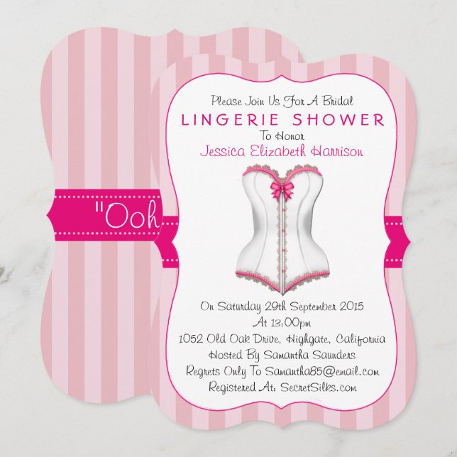 Fancy Pink & White Corset Lingerie Shower Invitation (Front/Back)