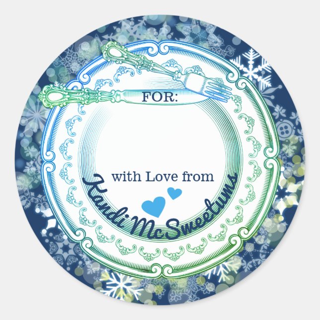 Fancy plate utensils Christmas from the kitchen of Classic Round Sticker (Front)