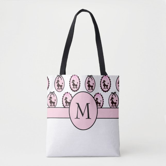 Fancy Poodles Monogram Tote Bag (Front)