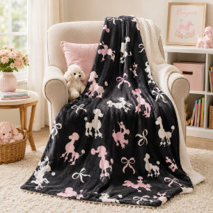 Fancy Poodles Pink and Black Sherpa Blanket