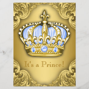 Fancy Prince Baby Shower Baby Blue Gold Invitation