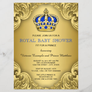Fancy Prince Baby Shower Blue and Gold Invitation