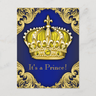 Fancy Prince Baby Shower Blue and Gold Invitation