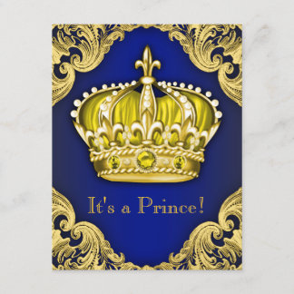 Fancy Prince Baby Shower Blue and Gold Invitation