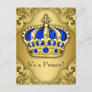 Fancy Prince Baby Shower Blue and Gold Invitation