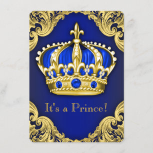 Fancy Prince Baby Shower Blue Invitation